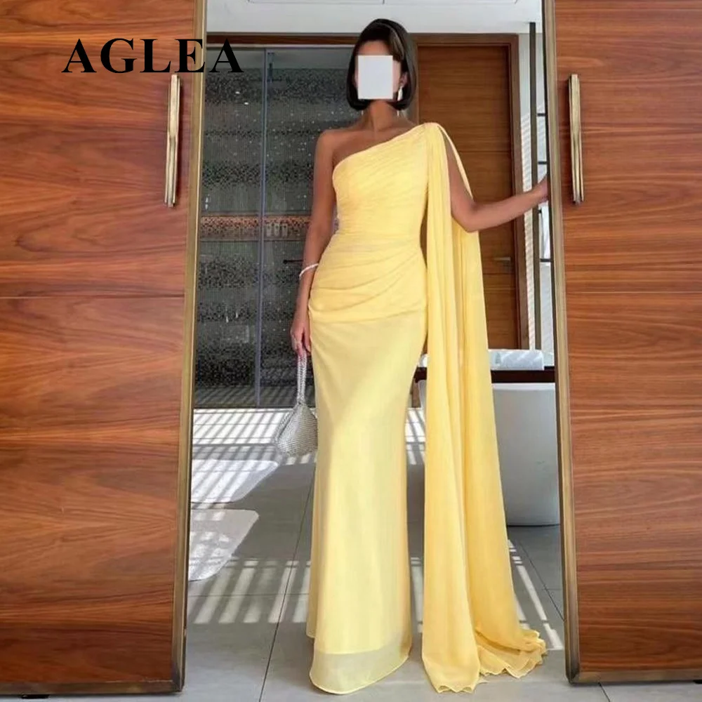 AGLEA 2023 Yellow Chiffon Long Prom Dresses A-line One Shoulder Pleated Floor Length Saudi Arabic Women Evening Party Dress
AGLEA 2023 Yellow Chiffon Long Prom Dresses A-line One Shoulder Pleated Floor Length Saudi Arabic Women Evening Party Dress