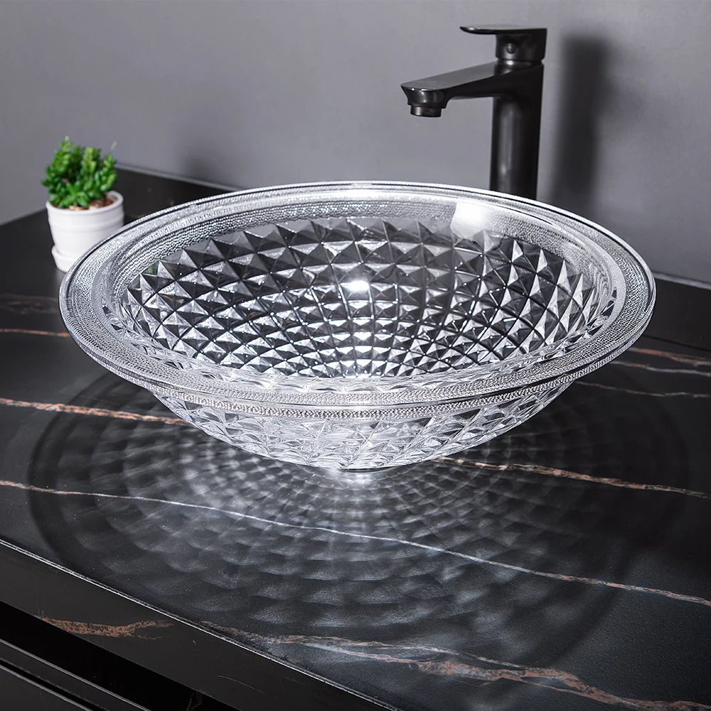 j* Italy Design Transparent Diamond Pattern Bathroom Wash Glass Basin
j* Italy Design Transparent Diamond Pattern Bathroom Wash Glass Basin