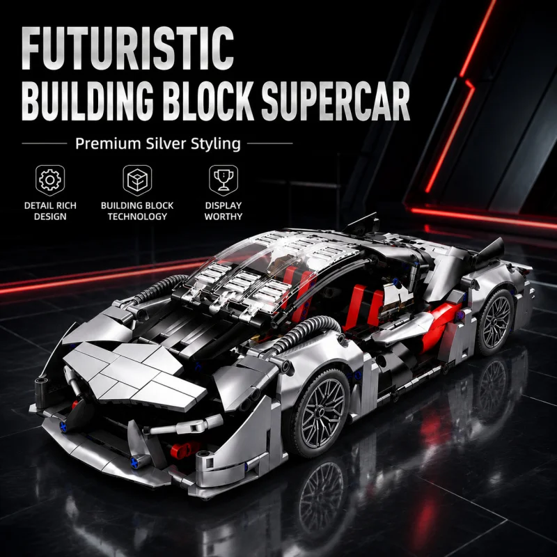 1:14 Silver Building Block Supercar Model Kit, Futuristic Sports Car Bricks with Openable Scissor Doors, Display Toy Gift
1:14 Silver Building Block Supercar Model Kit, Futuristic Sports Car Bricks with Openable Scissor Doors, Display Toy Gift