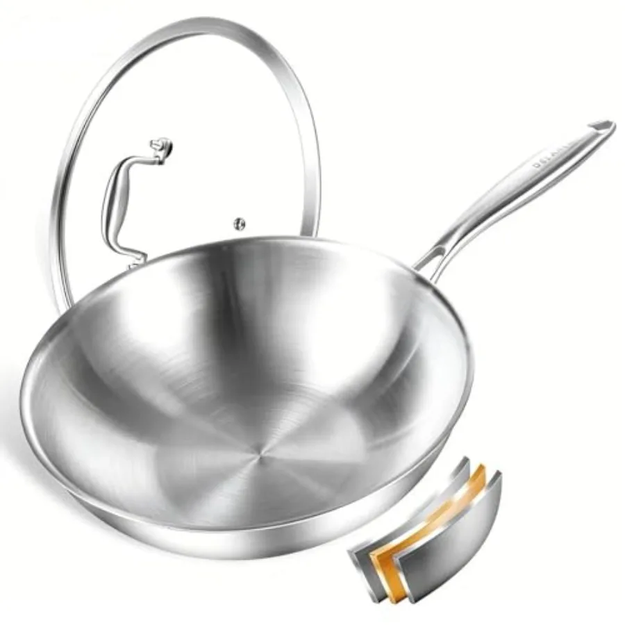 Tri-Ply Stainless Steel Woks, 12 Inch Healthy Non-Toxic Cooking Wok Pan with Lid, Wide and Deep Cookware Stir-Fry Pans, Dishwas
Tri-Ply Stainless Steel Woks, 12 Inch Healthy Non-Toxic Cooking Wok Pan with Lid, Wide and Deep Cookware Stir-Fry Pans, Dishwas