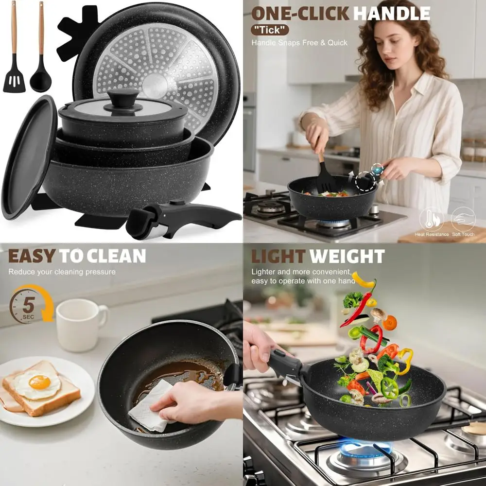 10 pcs pots and pan set non stick with detachable handle, ceramic cookware set for stackable, induction kitchen cookware set fo
10 pcs pots and pan set non stick with detachable handle, ceramic cookware set for stackable, induction kitchen cookware set fo