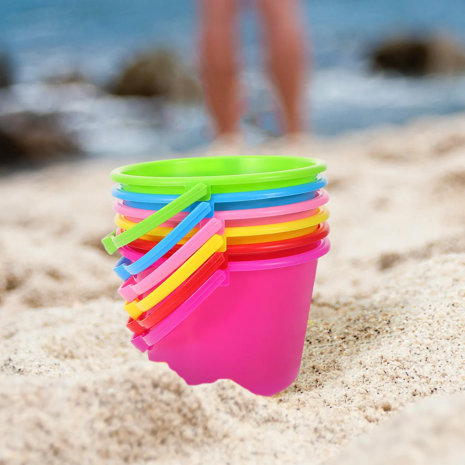 6Pcs Lightweight Beach Buckets Plastic Sand Bucket Set Non-Slip Stable Base Ergonomic Handle for Sand Play Digging Portable
6Pcs Lightweight Beach Buckets Plastic Sand Bucket Set Non-Slip Stable Base Ergonomic Handle for Sand Play Digging Portable