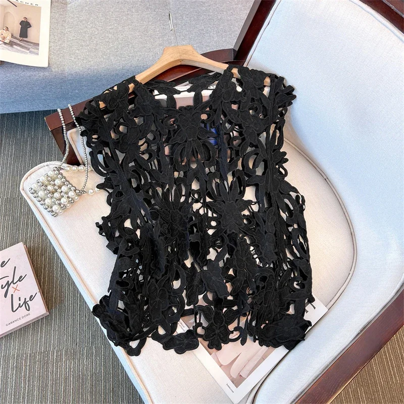 Solid Color Summer Sunscreen Tops For Women Round Neck Sleeves Hollow Out Design Clothing Female New Fashion
Solid Color Summer Sunscreen Tops For Women Round Neck Sleeves Hollow Out Design Clothing Female New Fashion