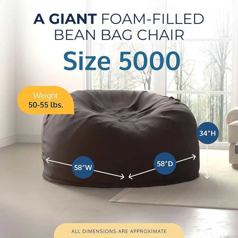 Oversized 5-Foot Grey Suede Bean Bag Chair - Lounger, Floor Seat, Sofa Alternative for Living Spaces, Gaming Rooms, and Reading
Oversized 5-Foot Grey Suede Bean Bag Chair - Lounger, Floor Seat, Sofa Alternative for Living Spaces, Gaming Rooms, and Reading