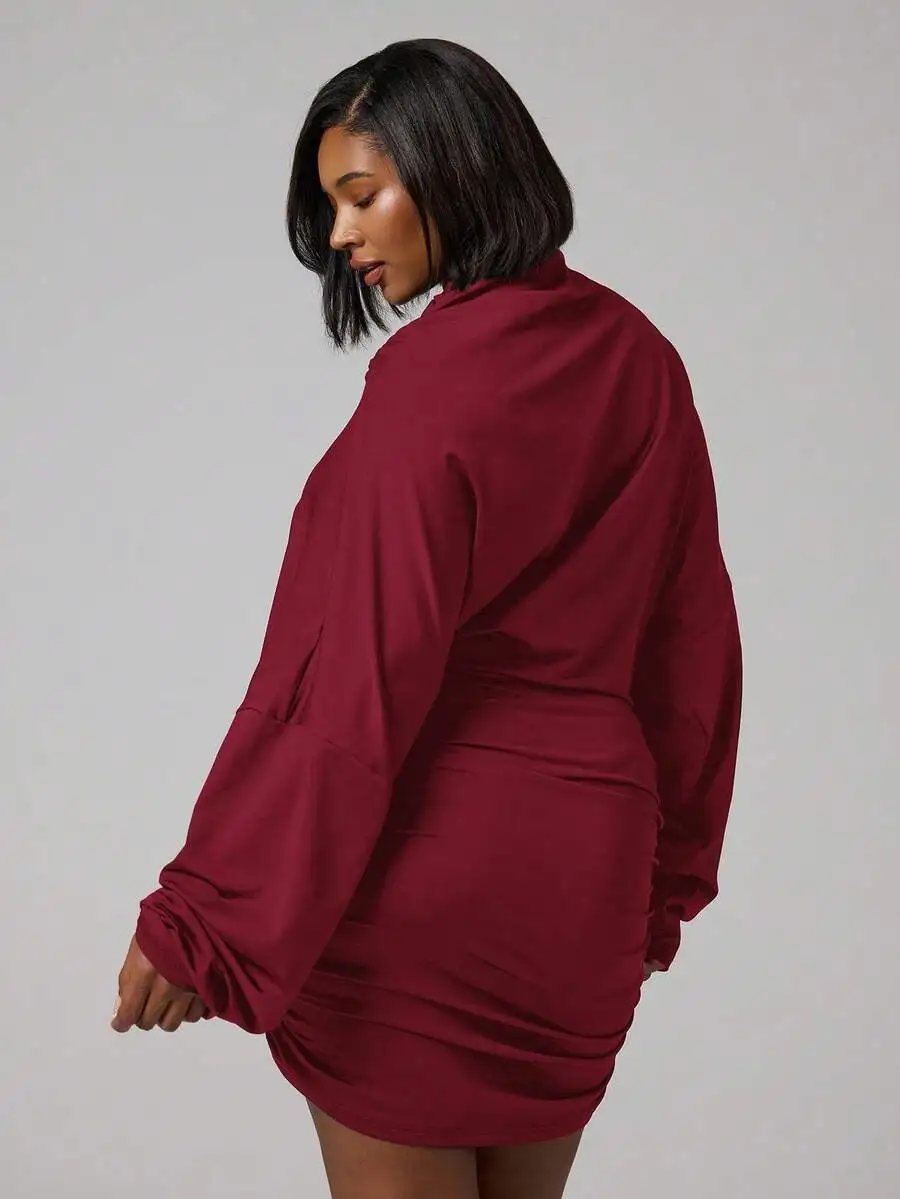 Plus Size Long Sleeve Funnel Neck Ruched Fitted Mini Dress For Party Festive Holiday
Plus Size Long Sleeve Funnel Neck Ruched Fitted Mini Dress For Party Festive Holiday