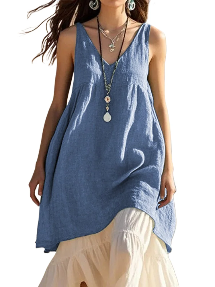 Women's Casual Loose Dress Fashion V Neck Sleeveless Pullover Dresses For Women Holiday Beach Skirts Womens Clothing Summer New
Women's Casual Loose Dress Fashion V Neck Sleeveless Pullover Dresses For Women Holiday Beach Skirts Womens Clothing Summer New