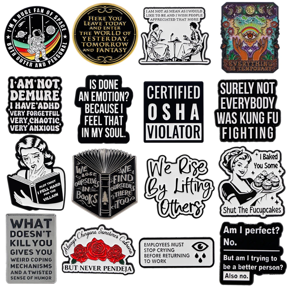 Цитаты, брошь для одежды, мягкие эмалированные булавки, значки для портфеля, женские металлические булавки для лацканов для рюкзаков, аксессуары, ювелирные изделия
Цитаты, брошь для одежды, мягкие эмалированные булавки, значки для портфеля, женские металлические булавки для лацканов для рюкзаков, аксессуары, ювелирные изделия