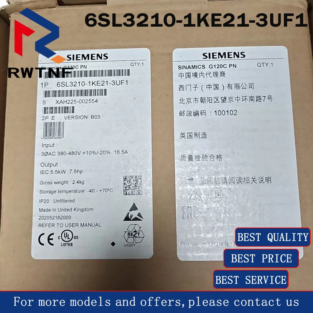 Brand New Genuine 6SL3210-1KE21-3UF1 SIEMENS Variable Frequency Drive G120C,100% original warehouse stock
Brand New Genuine 6SL3210-1KE21-3UF1 SIEMENS Variable Frequency Drive G120C,100% original warehouse stock