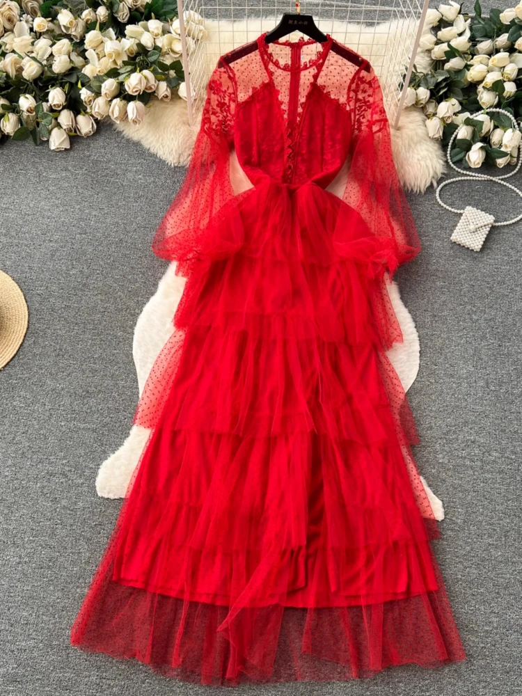 Gauze Dresses Polka Dot O Neck Lantern Sleeve Ruffles Patchwork Long Dress Spring Summer Elegant 2025 New Design Women Clothing
Gauze Dresses Polka Dot O Neck Lantern Sleeve Ruffles Patchwork Long Dress Spring Summer Elegant 2025 New Design Women Clothing
