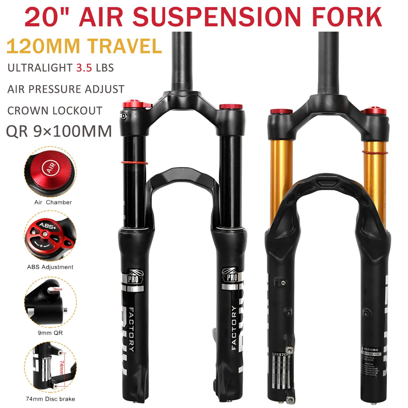 20 Inch MTB Air Suspension Fork 120mm Travel 100mm Hub 9mm QR 1-1/8 Straight Tube Ultralight Front Fork Fits Max 2.5 Inch Tires for Mountain Bike Touring Bike Folding Bike XC Bike E-Bike
20 Inch MTB Air Suspension Fork 120mm Travel 100mm Hub 9mm QR 1-1/8 Straight Tube Ultralight Front Fork Fits Max 2.5 Inch Tires for Mountain Bike Touring Bike Folding Bike XC Bike E-Bike