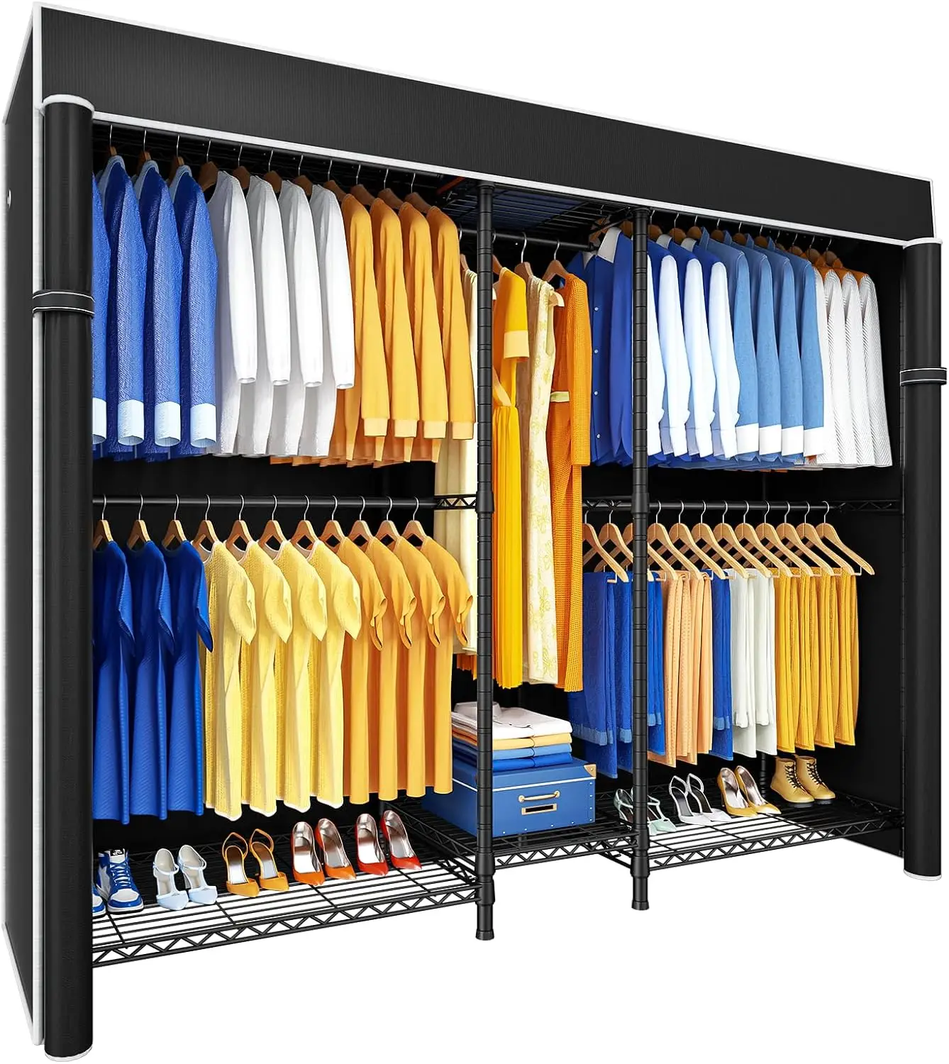 Heavy Duty Wire Closet Organizer System, Freestanding Clothing Rack With Dustproof Cover, High Capacity Portable Wardrobe Storage Unit, Adjustable Metal Garment Rack, Black
Heavy Duty Wire Closet Organizer System, Freestanding Clothing Rack With Dustproof Cover, High Capacity Portable Wardrobe Storage Unit, Adjustable Metal Garment Rack, Black