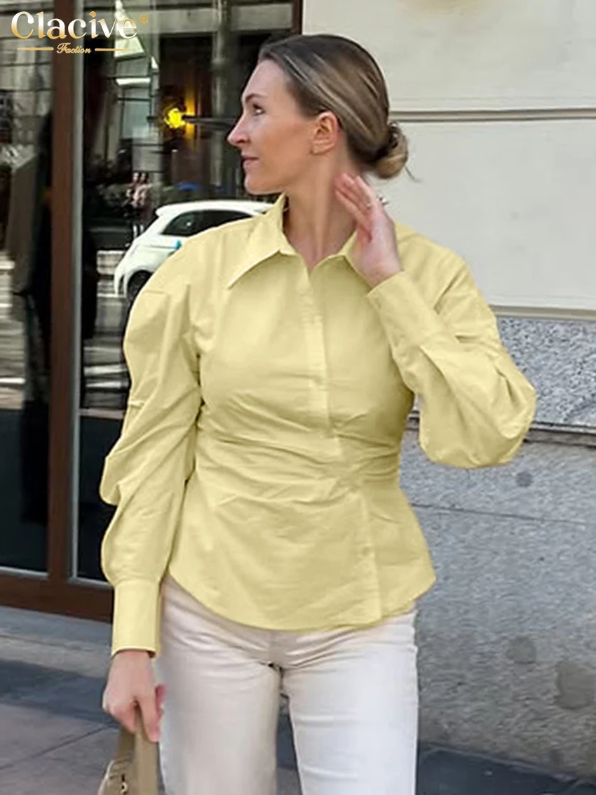 Женская рубашка Clacive Fashion Slim из желтого хлопка, весна 2026, с отложным воротником, длинным рукавом, элегантная классическая однотонная блузка, женская одежда
Женская рубашка Clacive Fashion Slim из желтого хлопка, весна 2026, с отложным воротником, длинным рукавом, элегантная классическая однотонная блузка, женская одежда