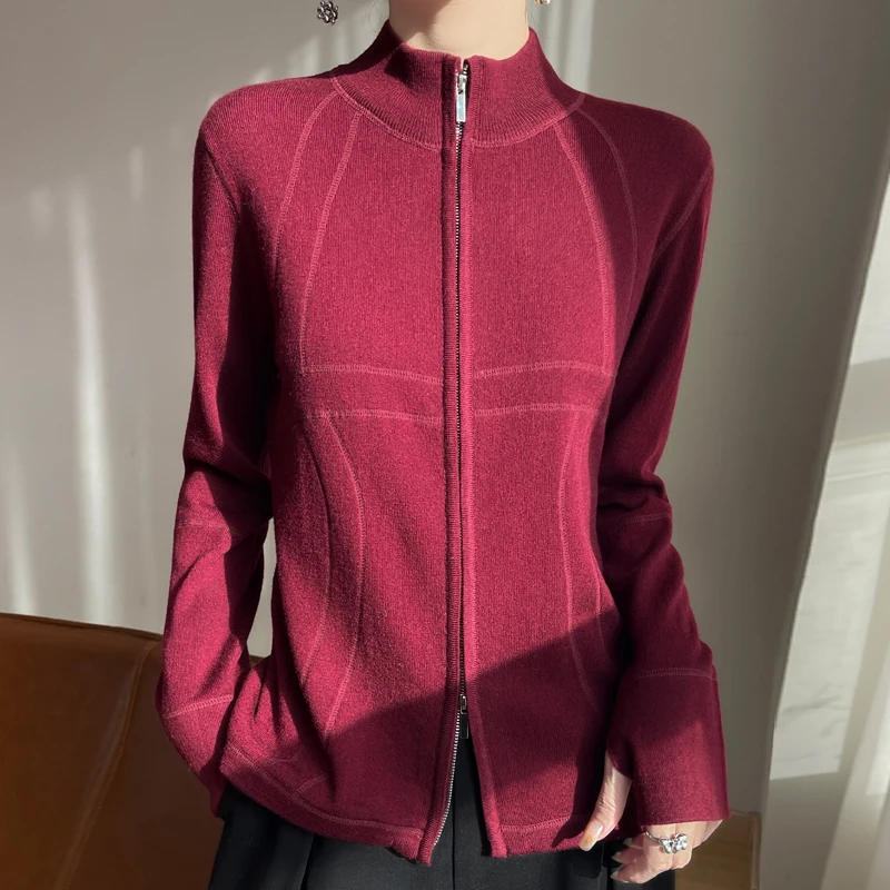 2025 New Double Zipper 100% Australia Wool Cardigan Women Knitwear Sweater Half height Neck High Quality Basics Loose Tops
2025 New Double Zipper 100% Australia Wool Cardigan Women Knitwear Sweater Half height Neck High Quality Basics Loose Tops