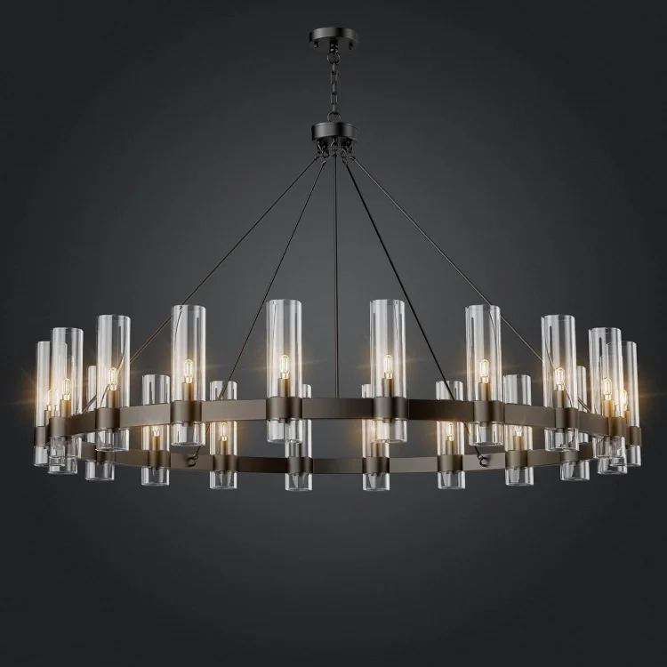 60" Black Wagon Wheel Chandelier, 20-Light Farmhouse Round Pendant Light Fixture with Glass Shade, Large Hanging High Ceilings C
60" Black Wagon Wheel Chandelier, 20-Light Farmhouse Round Pendant Light Fixture with Glass Shade, Large Hanging High Ceilings C