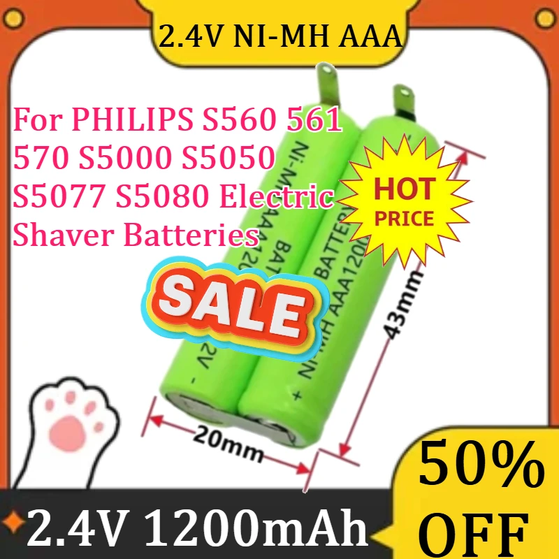 For PHILIPS S560 561 570 S5000 S5050 S5077 S5080 Electric Shaver Batteries 2.4V 1200mAh Ni-MH Battery New AAA 2.4V 1200mAh
For PHILIPS S560 561 570 S5000 S5050 S5077 S5080 Electric Shaver Batteries 2.4V 1200mAh Ni-MH Battery New AAA 2.4V 1200mAh