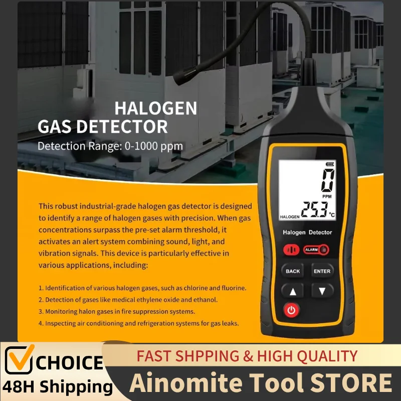 High-Performance Halogen Gas Detector 0 to 1000PPM with Sound Light Vibration Alarm, Digital Air Conditioning Refrigerant
High-Performance Halogen Gas Detector 0 to 1000PPM with Sound Light Vibration Alarm, Digital Air Conditioning Refrigerant