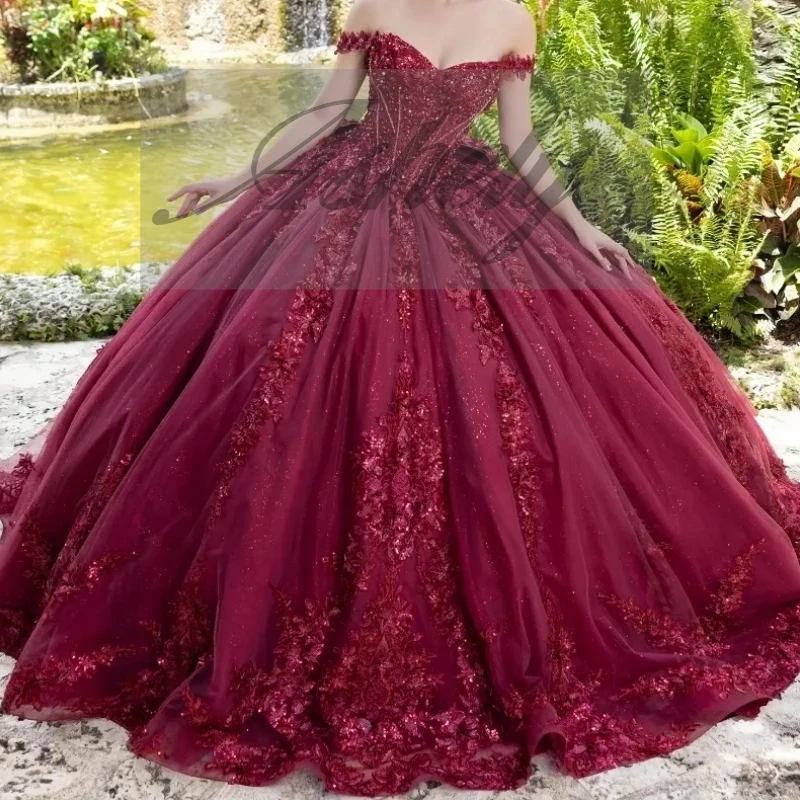 Customized Burgundy Off Shoulder Lace Applique Beads Corset Sweep Train Puffy Prom Occasion Wear Wedding Party Dress Quinceanera
Customized Burgundy Off Shoulder Lace Applique Beads Corset Sweep Train Puffy Prom Occasion Wear Wedding Party Dress Quinceanera