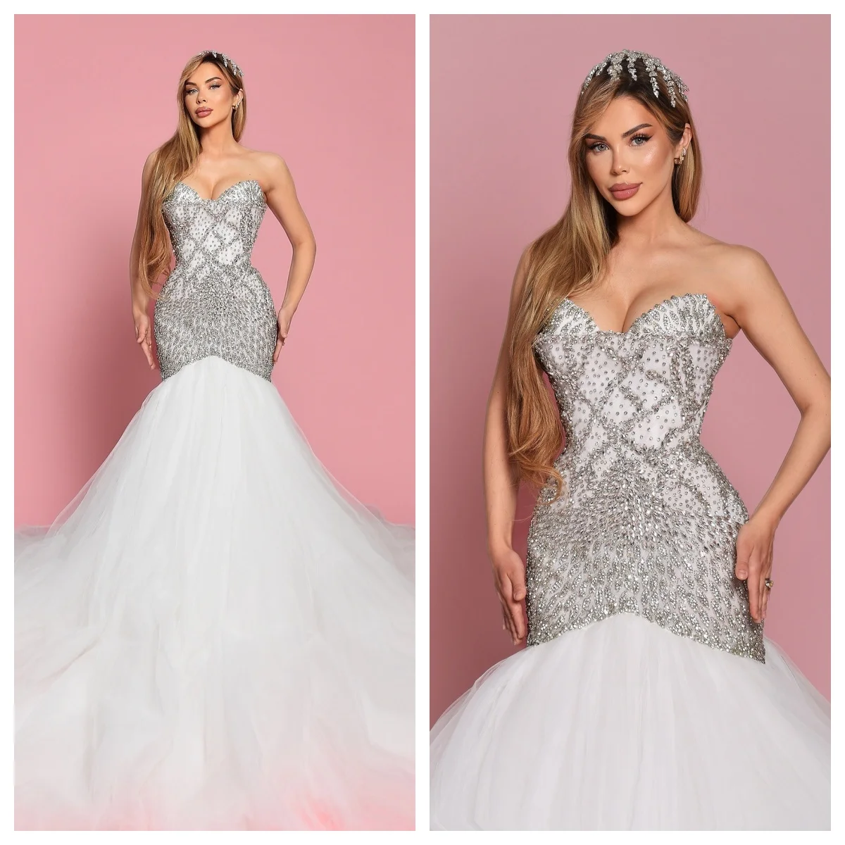 Mermaid Wedding Dress 2025 Sweetheart Beaded Crystal Tulle Bridal Gown Elegant Wedding Guest with Long Fluffy Train Customized
Mermaid Wedding Dress 2025 Sweetheart Beaded Crystal Tulle Bridal Gown Elegant Wedding Guest with Long Fluffy Train Customized