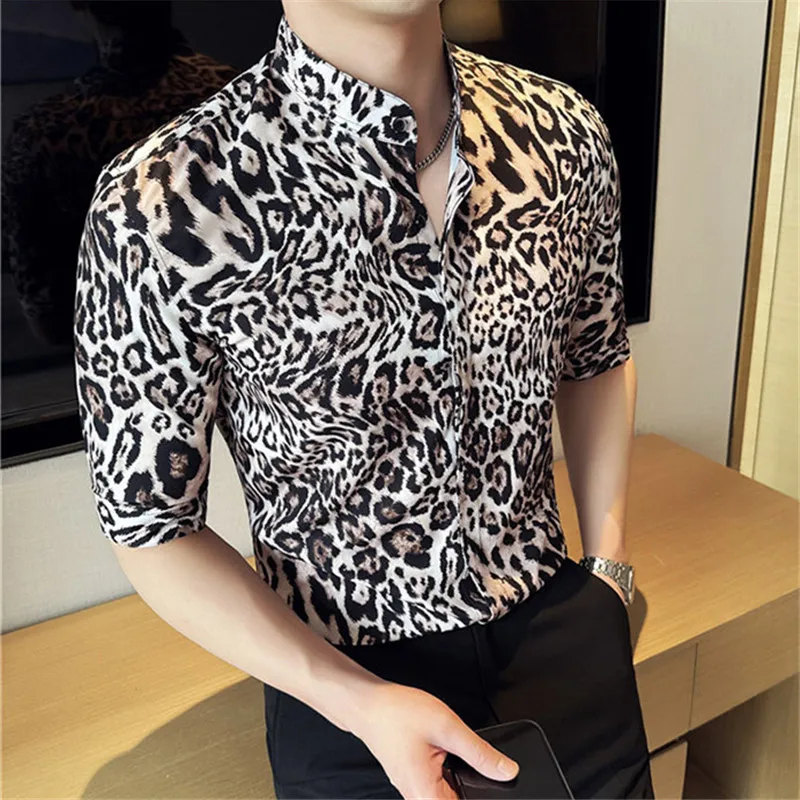 Summer Thin Men's Stand Collar Half Sleeve Casual Shirts Classic Style Leopard Fashion Shirt Men Slim Fit Youthful Vitality Tops
Summer Thin Men's Stand Collar Half Sleeve Casual Shirts Classic Style Leopard Fashion Shirt Men Slim Fit Youthful Vitality Tops
