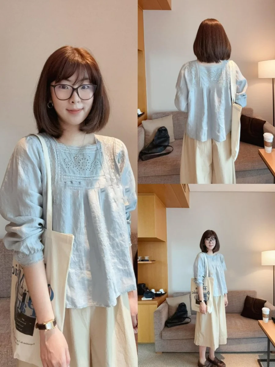 Blue Lace Hollow out Bubble Sleeve Shirt Women's Fashion Top Korean Style Commute Straight Tube Polyester Fiber Long Sleeve
Blue Lace Hollow out Bubble Sleeve Shirt Women's Fashion Top Korean Style Commute Straight Tube Polyester Fiber Long Sleeve