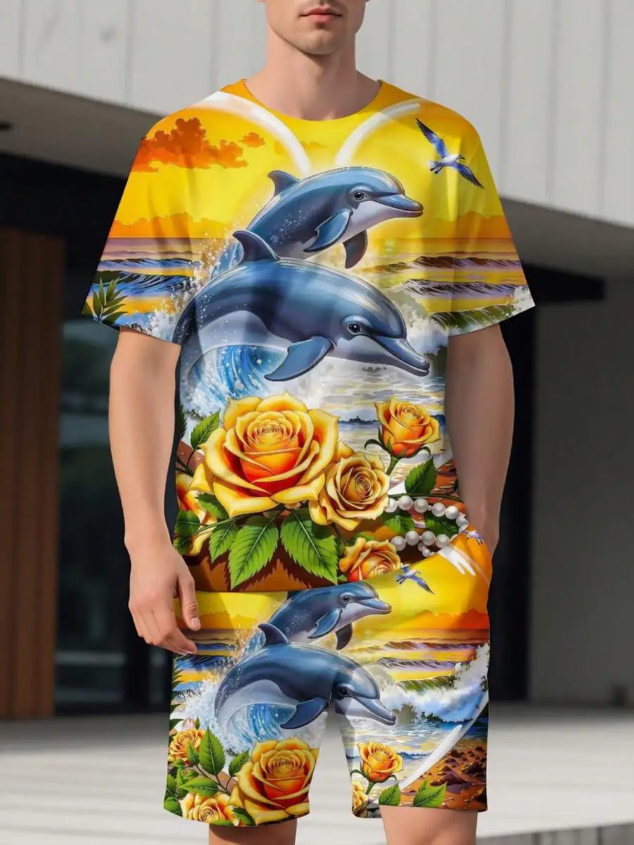 Mens Dolphin And Rose Sunset Print T-Shirt And Shorts Set Summer Casual Outfit
Mens Dolphin And Rose Sunset Print T-Shirt And Shorts Set Summer Casual Outfit