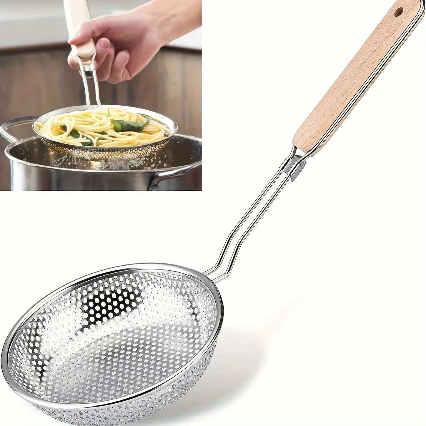Stainless Steel Colander with Wooden Handle - Fine Mesh Skimmer Spoon for Cooking, Food Prep Grease Filtering for Pasta Noodles
Stainless Steel Colander with Wooden Handle - Fine Mesh Skimmer Spoon for Cooking, Food Prep Grease Filtering for Pasta Noodles