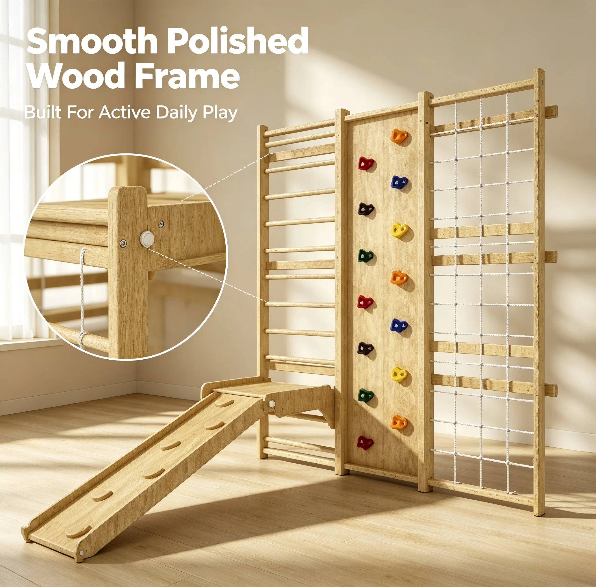 4 in 1 Wooden Kids Climbing Frame with Wall Rope Net Ladder Slide, Indoor Fun Climb Playset Toy Activity Gym Adventure Climbing
4 in 1 Wooden Kids Climbing Frame with Wall Rope Net Ladder Slide, Indoor Fun Climb Playset Toy Activity Gym Adventure Climbing