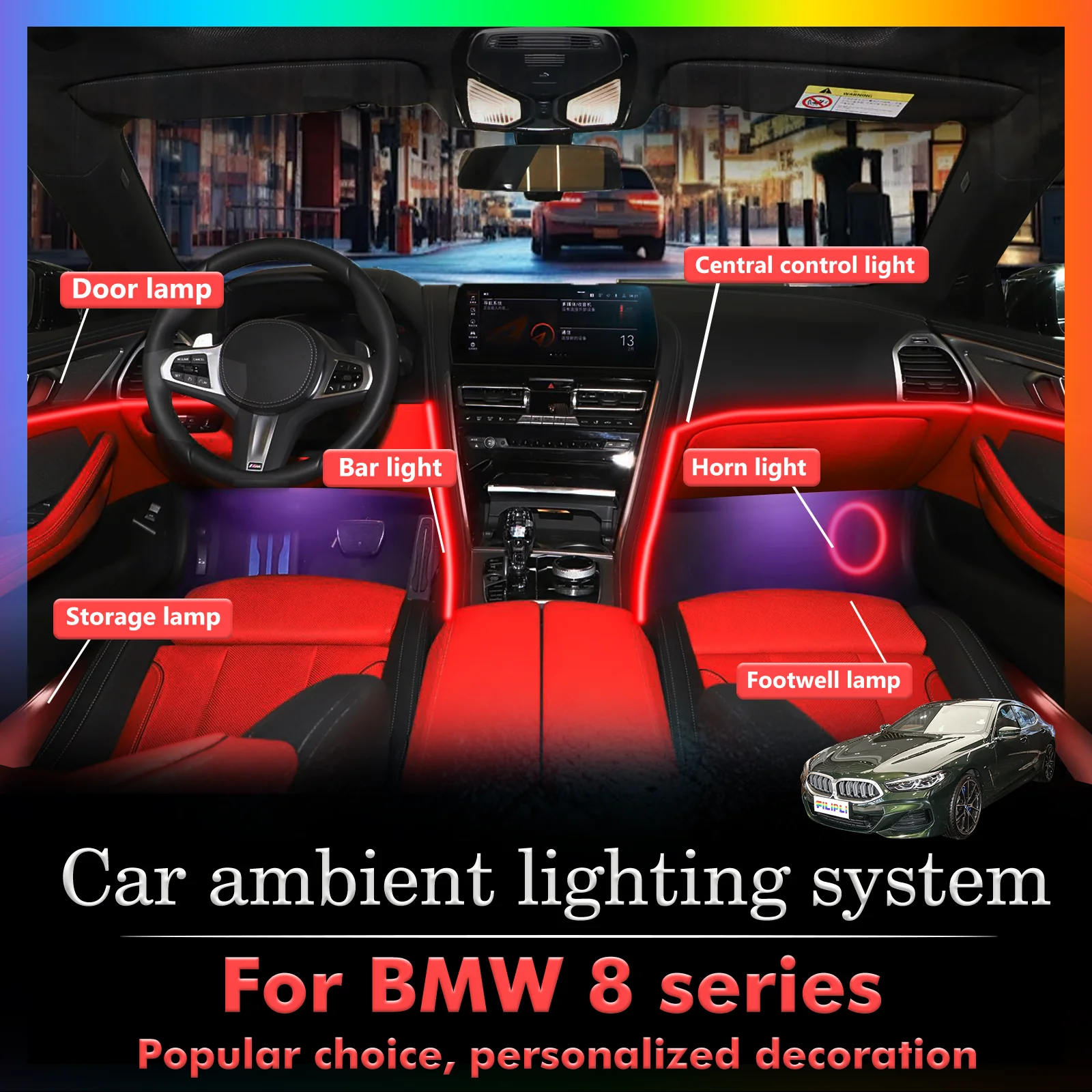 For BMW 8 Series Smart Remote Control RGB 64 Colors LED Car Interior Ambient Light Energy Saving Efficient Lamp Kit
For BMW 8 Series Smart Remote Control RGB 64 Colors LED Car Interior Ambient Light Energy Saving Efficient Lamp Kit