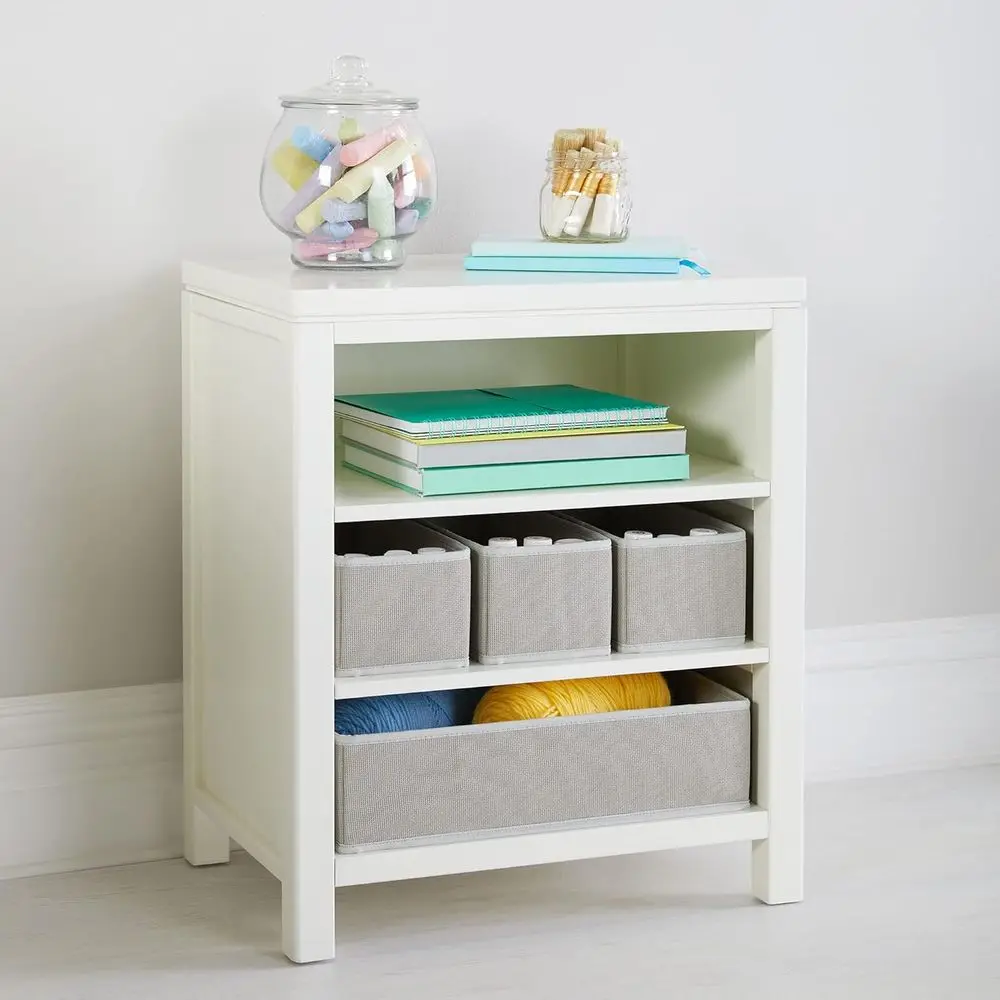 White Wooden Shelving with Storage Bins for Kids' Art and Linen, Single-Sided Organizer with Compartments
White Wooden Shelving with Storage Bins for Kids' Art and Linen, Single-Sided Organizer with Compartments