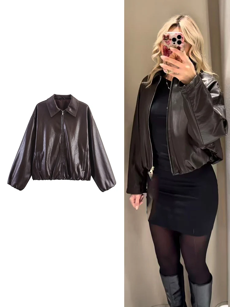 Куртки из искусственной кожи для женщин, модная уличная куртка-бомбер на молнии, пальто, осенняя новая повседневная свободная верхняя одежда-бомбер с лацканами
Куртки из искусственной кожи для женщин, модная уличная куртка-бомбер на молнии, пальто, осенняя новая повседневная свободная верхняя одежда-бомбер с лацканами