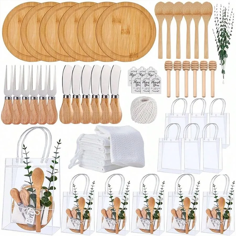 61Pcs Round Party Thank You Gift Set With Wood Breadboard Cheese Knives Spoons Towels Honey Sticks Spoons Gift Tags And Tote Fo
61Pcs Round Party Thank You Gift Set With Wood Breadboard Cheese Knives Spoons Towels Honey Sticks Spoons Gift Tags And Tote Fo