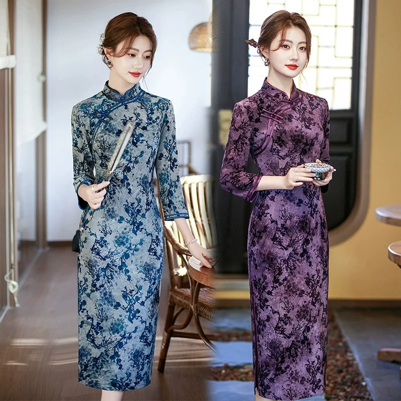 Традиционный воротник-стойка Qipao, осеннее новое платье Cheongsam с длинными рукавами, винтажное классическое женское китайское платье, сексуальное Vestidos De Festa
Традиционный воротник-стойка Qipao, осеннее новое платье Cheongsam с длинными рукавами, винтажное классическое женское китайское платье, сексуальное Vestidos De Festa