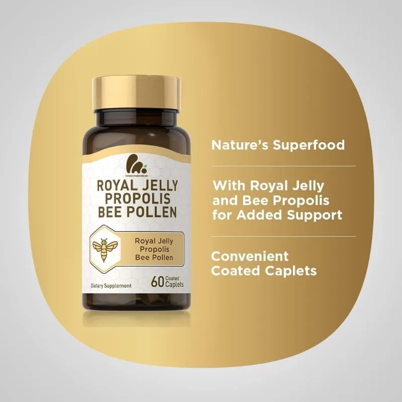 Royal jelly, propolis, and bee pollen capsules | Vegetarian, non GMO, gluten free supplement
Royal jelly, propolis, and bee pollen capsules | Vegetarian, non GMO, gluten free supplement
