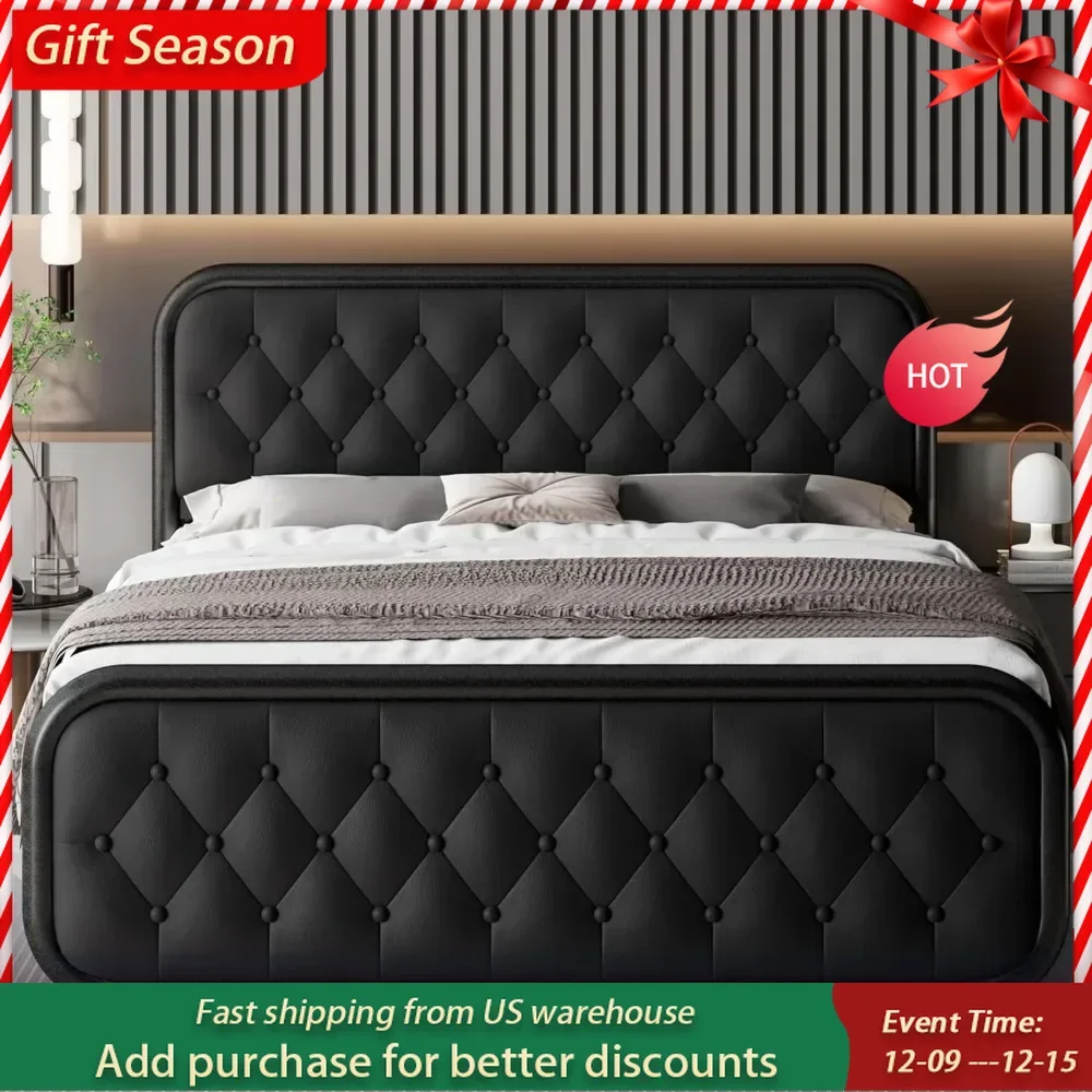 Queen Bed Frame, Heavy Duty Bed Frame with Faux Leather Headboard, Upholstered Beds with Strong Metal Slats, 12" Bed Frame
Queen Bed Frame, Heavy Duty Bed Frame with Faux Leather Headboard, Upholstered Beds with Strong Metal Slats, 12" Bed Frame