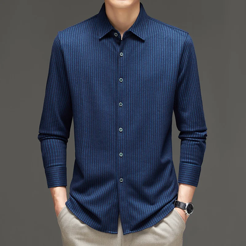 Men's Spring and Autumn Long Sleeve Shirt Fashion Vertical Stripe Shirt Business Men's Fashion Versatile Polo Top
Men's Spring and Autumn Long Sleeve Shirt Fashion Vertical Stripe Shirt Business Men's Fashion Versatile Polo Top