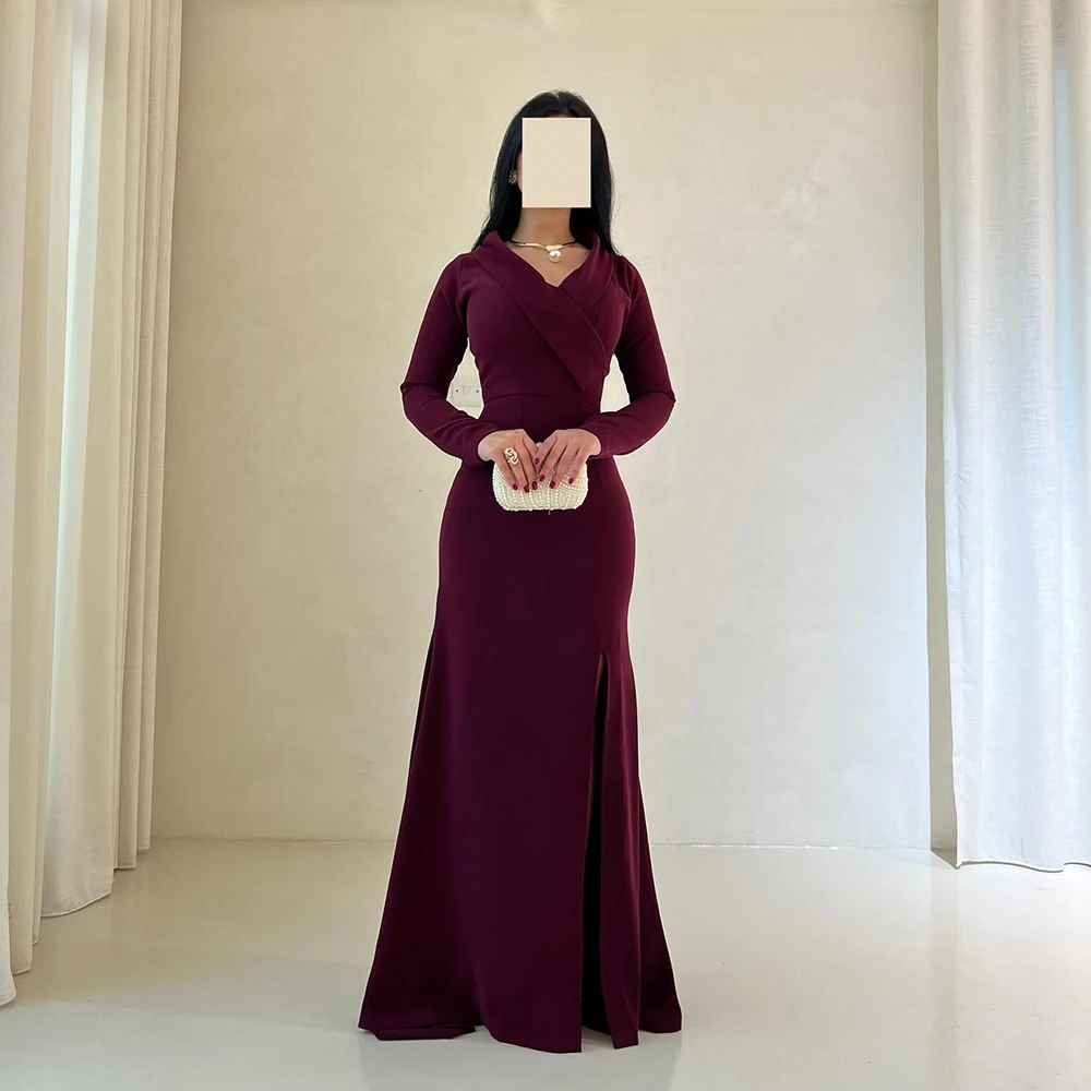 Customized V-neck Burgundy Full Sleeves Trumpet Evening Dress With Watteau Train Pleat Prom Dress Floor Length Party Gowns
Customized V-neck Burgundy Full Sleeves Trumpet Evening Dress With Watteau Train Pleat Prom Dress Floor Length Party Gowns