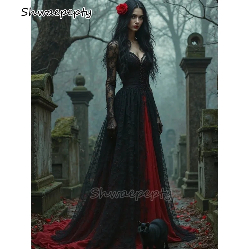 Red And Black Gothic Wedding Dress Lace Long Sleeves the Renaissance Vintage Bridal Gown Customized Medieval Stempunk Costume
Red And Black Gothic Wedding Dress Lace Long Sleeves the Renaissance Vintage Bridal Gown Customized Medieval Stempunk Costume