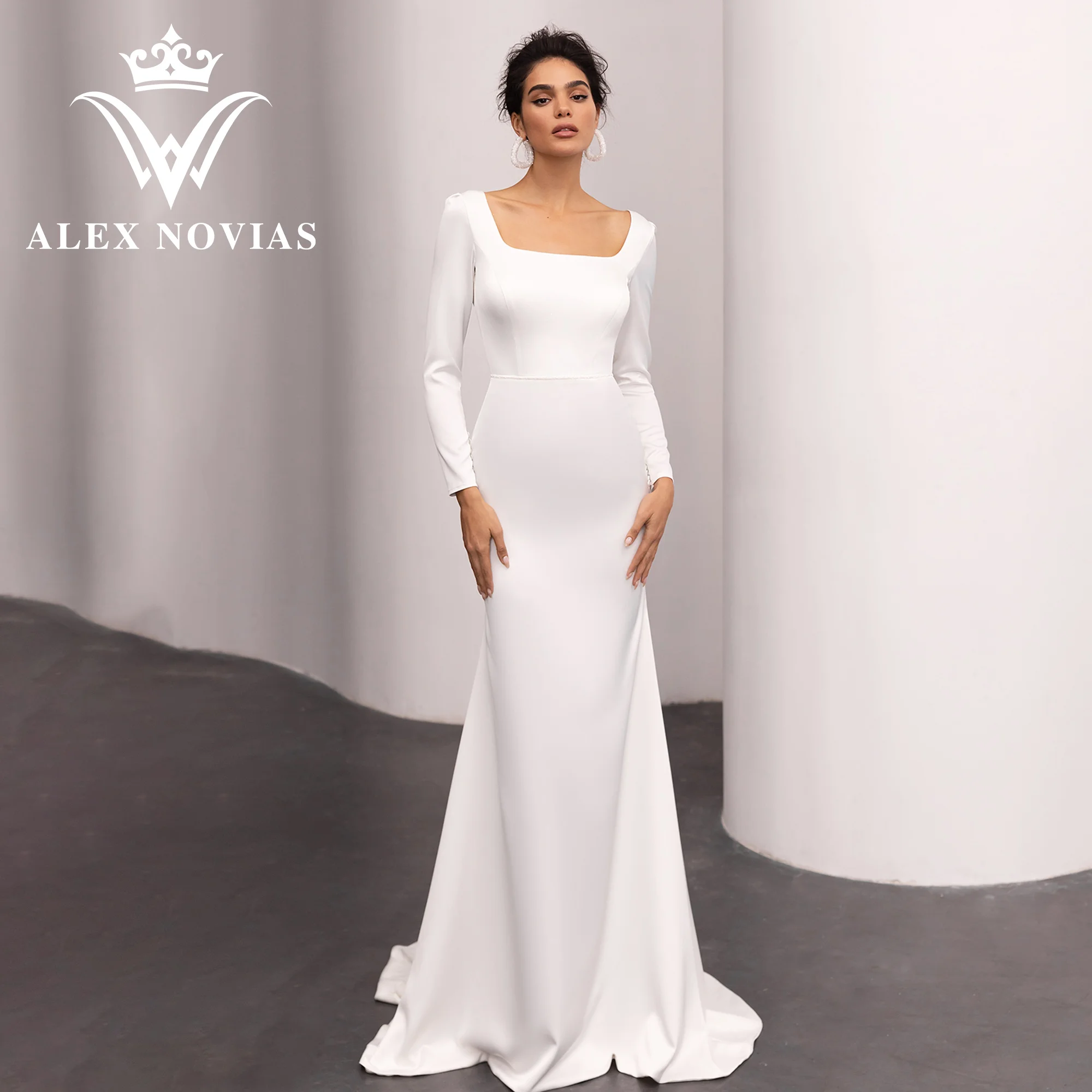 ALEX NOVIAS Mermaid Wedding Dress 2023 Glamorous Long Sleeve Square Collar Backless Soft Satin Dresses Vestidos Novias De Saten
ALEX NOVIAS Mermaid Wedding Dress 2023 Glamorous Long Sleeve Square Collar Backless Soft Satin Dresses Vestidos Novias De Saten