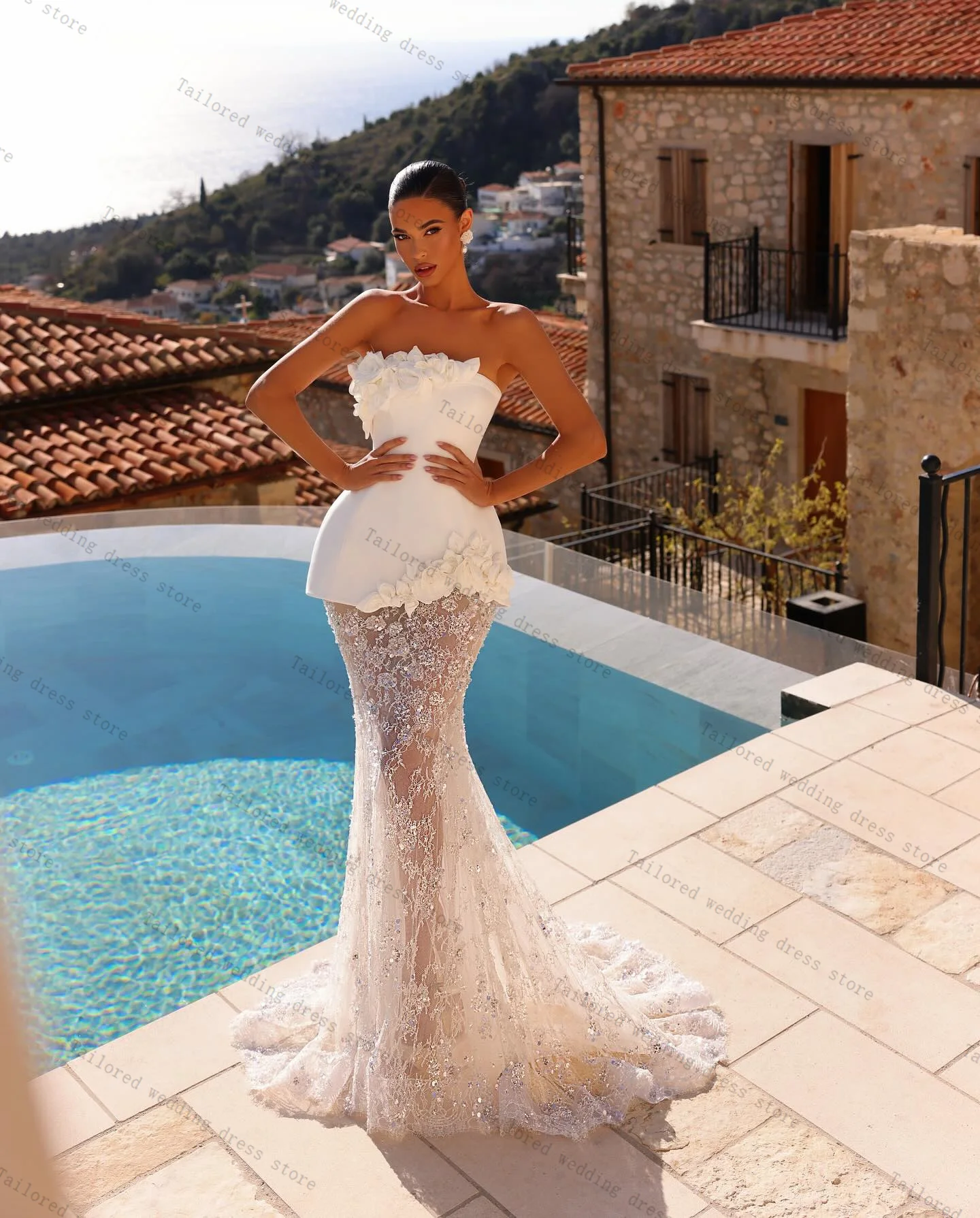 White Mermaid Women Wedding Dresses Appliqued 3D Flower Sexy Strapless Sleeveless Bridal Gown Customized Lace Up Back Robe
White Mermaid Women Wedding Dresses Appliqued 3D Flower Sexy Strapless Sleeveless Bridal Gown Customized Lace Up Back Robe