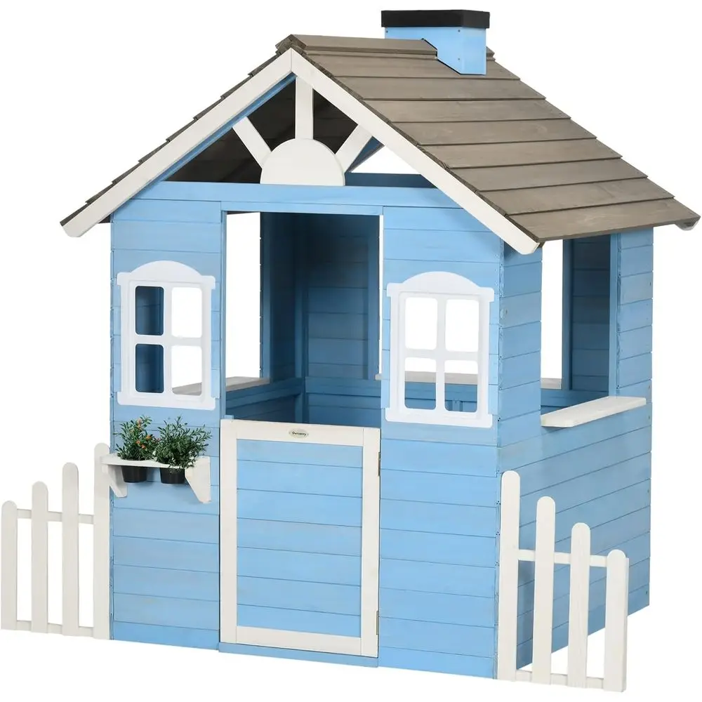 Country-Style Wooden Playhouse for Kids, Ages 3-7, Blue with Lower Pot Holders, Functional Door and Windows
Country-Style Wooden Playhouse for Kids, Ages 3-7, Blue with Lower Pot Holders, Functional Door and Windows