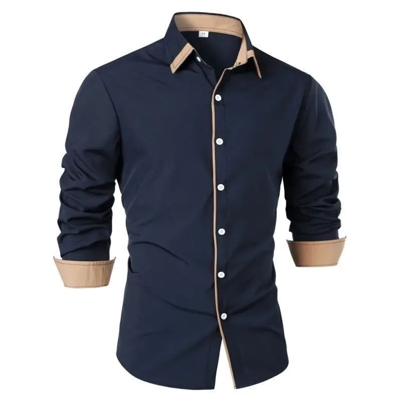 Mens Slim Fit Solid Color Contrast Trim Long Sleeve Button Up Shirt For Daily Wear
Mens Slim Fit Solid Color Contrast Trim Long Sleeve Button Up Shirt For Daily Wear