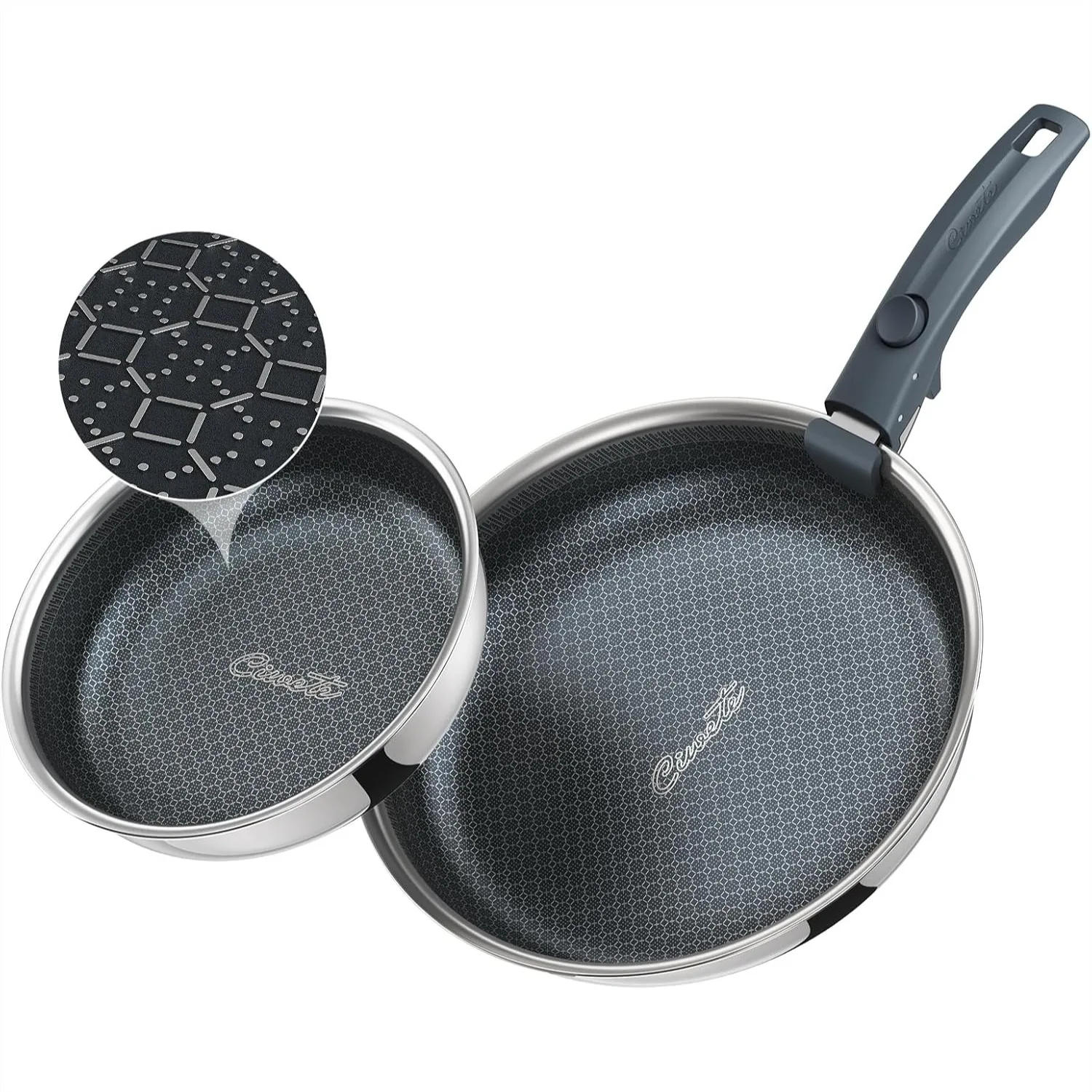 Nonstick Frying Pans Set 3-Piece, 8 & 9.5 Inch Tri-Ply Stainless Steel with Detachable Handle, Kitchen Skillets for All
Nonstick Frying Pans Set 3-Piece, 8 & 9.5 Inch Tri-Ply Stainless Steel with Detachable Handle, Kitchen Skillets for All