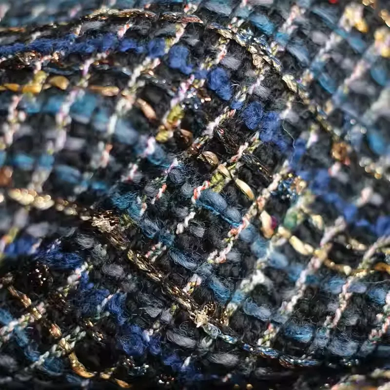 Navy Color and Gold Wire Yarn Dyed Braided Tweed Fabric For Woman's Autumn Jacket Dress Suits Coat DIY Sewing Material
Navy Color and Gold Wire Yarn Dyed Braided Tweed Fabric For Woman's Autumn Jacket Dress Suits Coat DIY Sewing Material