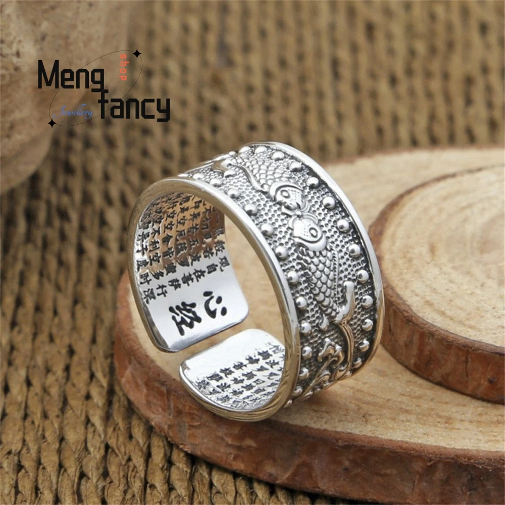 New Jewelry: Men's And Women's Double Fish Heart Sutra Pure Silver Open Ring, Silver Retro Engraved Scripture Ring Exquisite
New Jewelry: Men's And Women's Double Fish Heart Sutra Pure Silver Open Ring, Silver Retro Engraved Scripture Ring Exquisite
