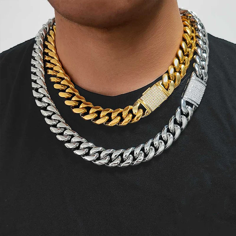 Men's HipHop Luxury Jewelry Necklace 18mm Heavy Link Stainless Steel Cuban Chain With Iced Out CZ Clasp
Men's HipHop Luxury Jewelry Necklace 18mm Heavy Link Stainless Steel Cuban Chain With Iced Out CZ Clasp