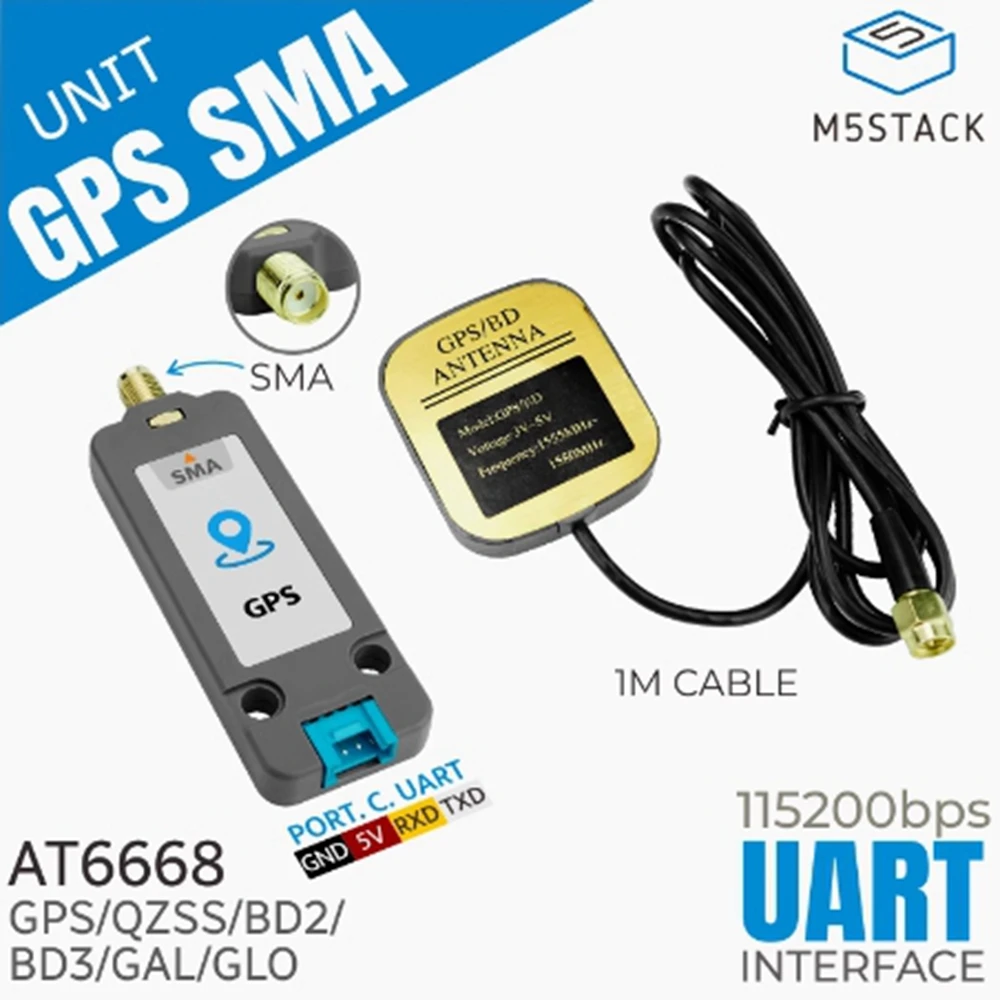 M5Stack GPS SMA Unit GNSS Global positioning unit AT6668 External active antenna
M5Stack GPS SMA Unit GNSS Global positioning unit AT6668 External active antenna