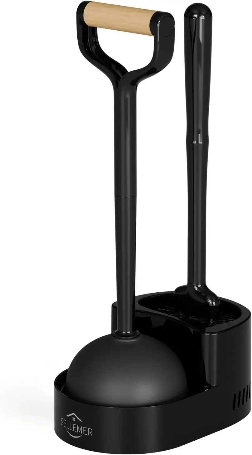 Curved Toilet Brush & Plunger Set with Holder, Heavy Duty, Black
Curved Toilet Brush & Plunger Set with Holder, Heavy Duty, Black