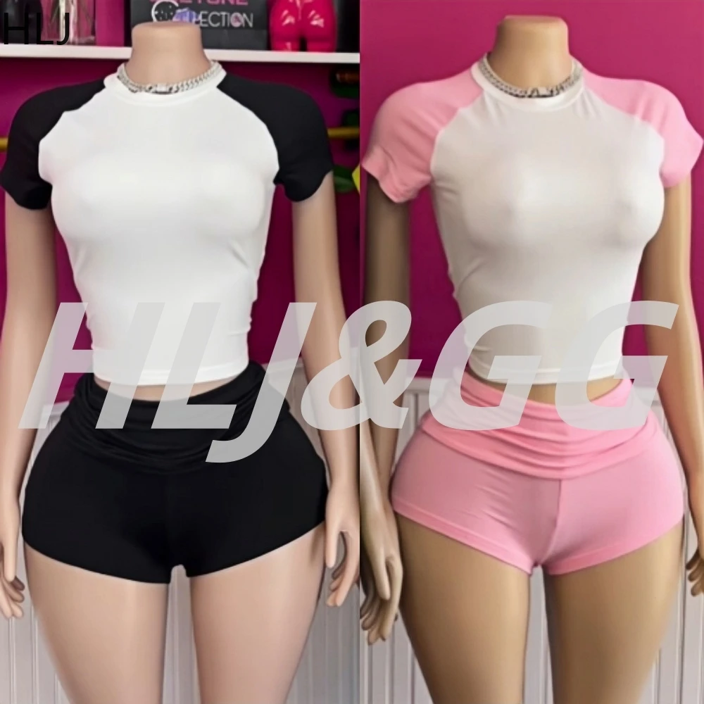 HLJ Fashion Color Stitching Solid Shorts Outfits Two Piece Sets Women O Neck Short Sleeve Crop Top And Shorts Outfits Streetwear
HLJ Fashion Color Stitching Solid Shorts Outfits Two Piece Sets Women O Neck Short Sleeve Crop Top And Shorts Outfits Streetwear