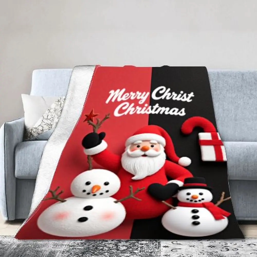 Merry Christmas Santa and Snowmen Blanket - Cozy and Warm Fleece Throw with Festive Red and Black Design, Featuring Santa Claus,
Merry Christmas Santa and Snowmen Blanket - Cozy and Warm Fleece Throw with Festive Red and Black Design, Featuring Santa Claus,