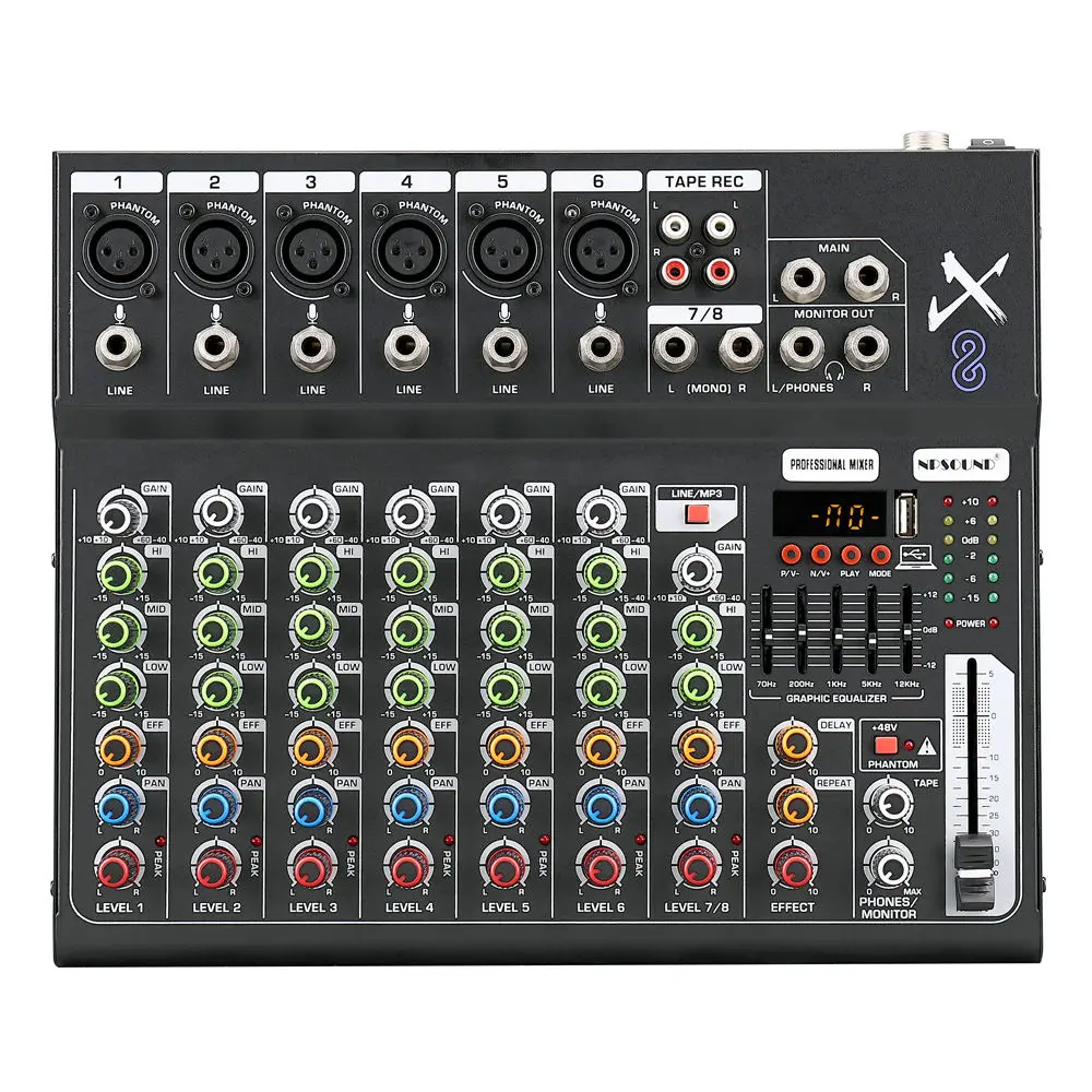 High Quality 8-Channel Audio Mixer Effects Console Audio Mixer For Recording/Performance For Stage Speech Sessions
High Quality 8-Channel Audio Mixer Effects Console Audio Mixer For Recording/Performance For Stage Speech Sessions